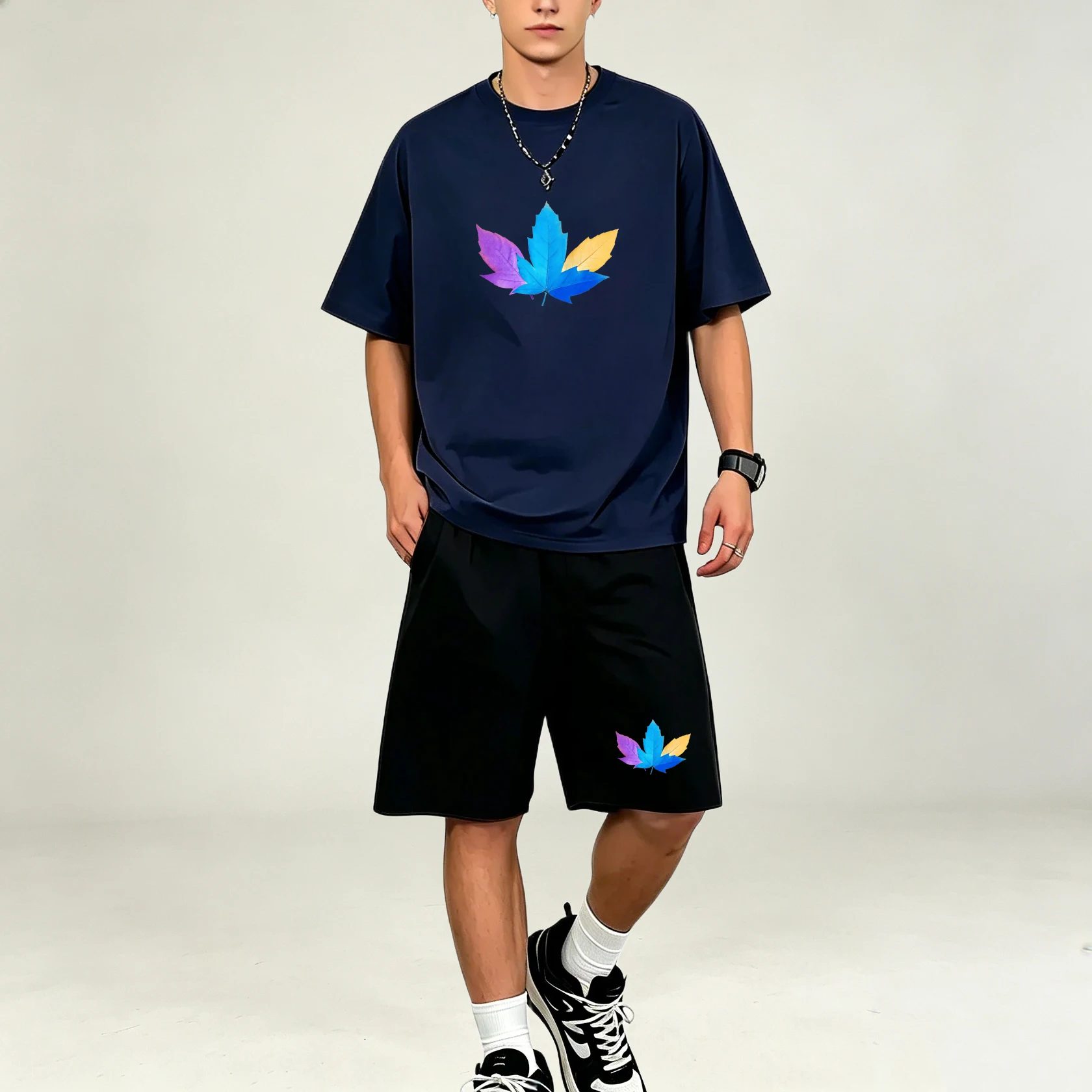 Men'S Accessories Pouch - Zomer T-shirts met drie kleuren bladpatroonprint